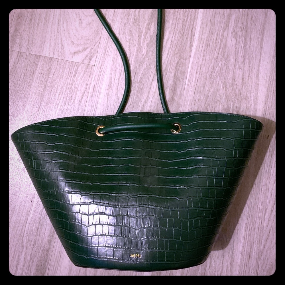 Friday JW Pei Faye Medium Tote - Dark Green Croc